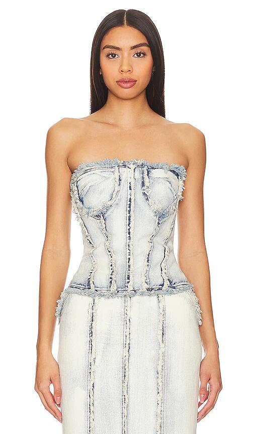 h:ours Letitia Corset Top in Blue Cover