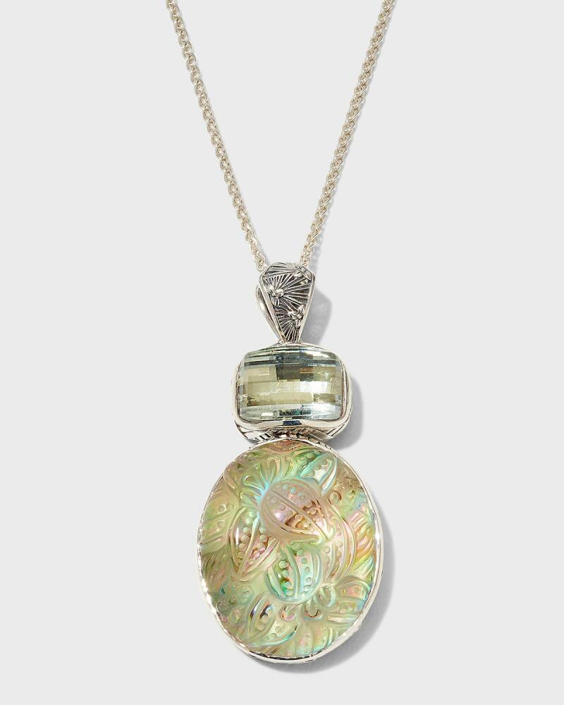 Stephen Dweck Hand-Carved Natural Quartz and Faceted Green Amethyst Pendant Necklace in Sterling Silver Cover