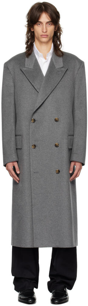 Lardini Gray Double-Breasted Coat Cover