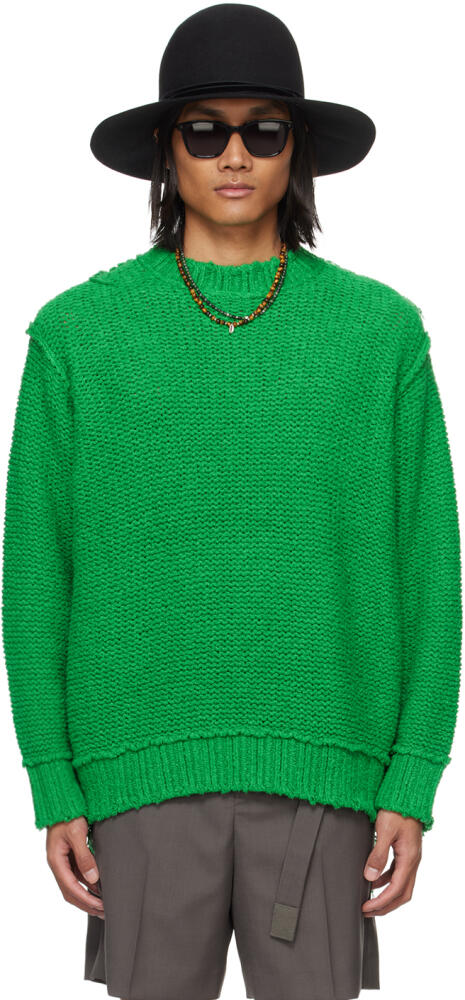 sacai Green Loose Thread Sweater Cover