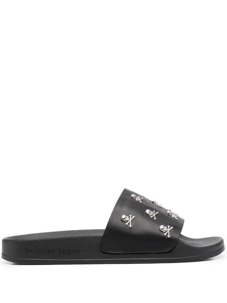 Philipp Plein Crystal Skull leather slides - Black Cover