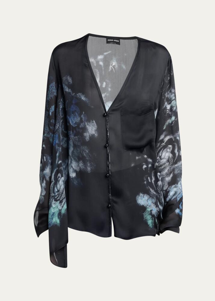 Giorgio Armani Sheer Floral Print Silk Blouse Cover