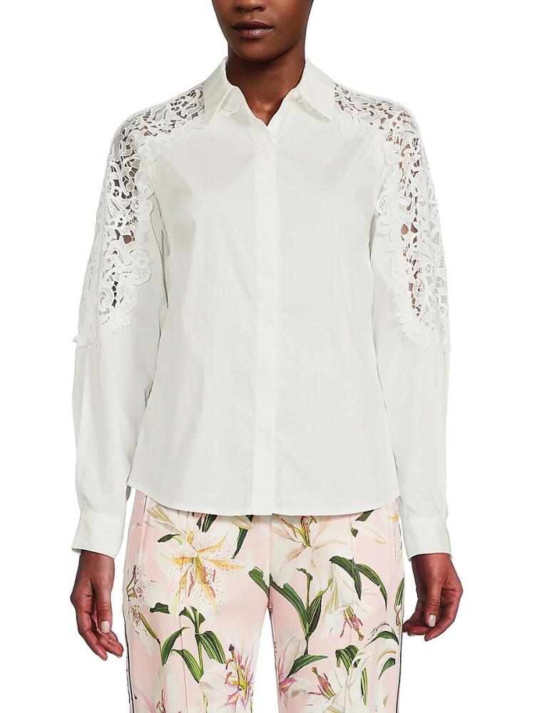 T Tahari Women's Lace Trim Shirt - Star White Cover