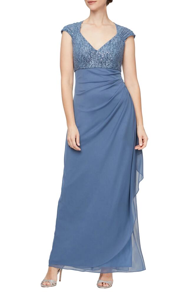 Alex Evenings Cap Sleeve Empire Waist Evening Gown in Wedgewood Cover