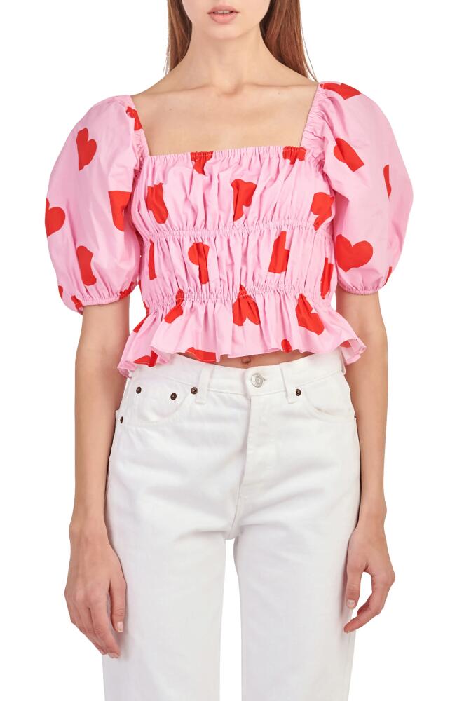 English Factory Heart Shape Shirred Crop Blouse in Pink/red Cover