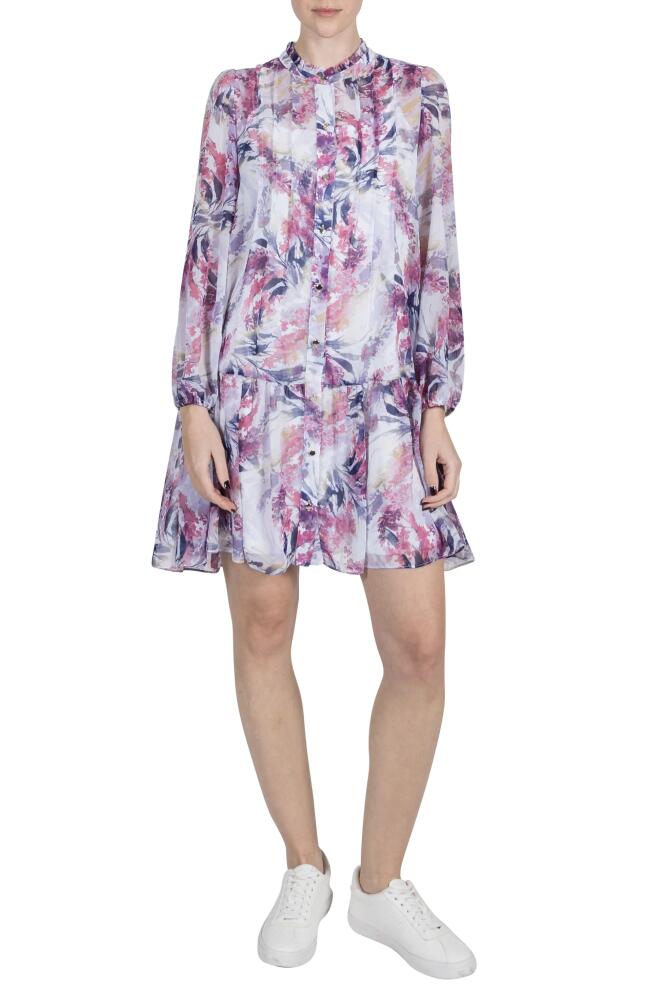 Julia Jordan Floral Pleat Long Sleeve Chiffon Dress in Purple Multi Cover