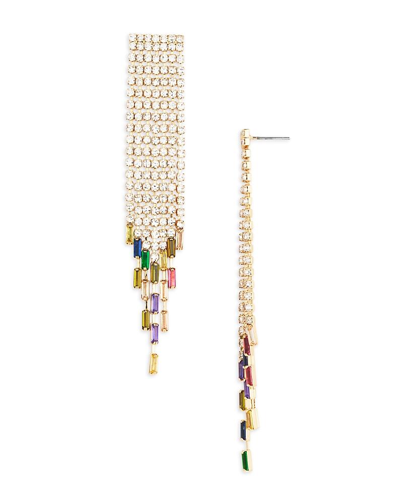 Aqua Multicolor Baguette Fringe Earrings in 16K Gold Plated - Exclusive Cover