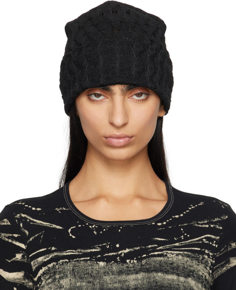 Anna Sui Black Crochet Knit Beanie Cover