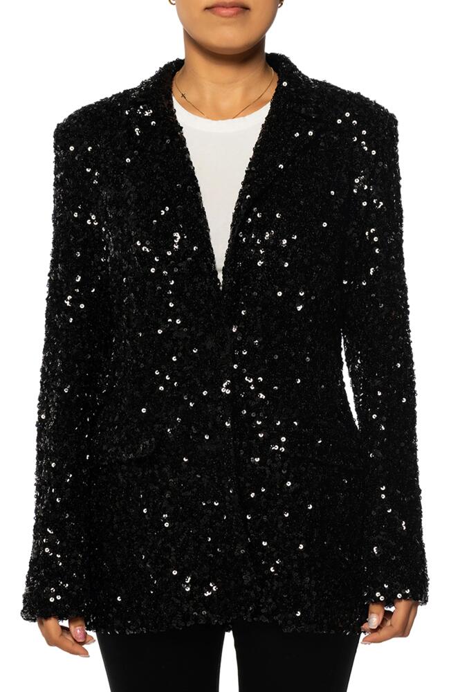 AZALEA WANG Isa Sequin Notch Lapel Blazer in Black Cover