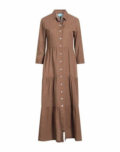 Iconique Woman Midi dress Brown Cotton, Linen Cover