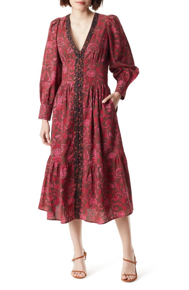 Sam Edelman Ramsey Print Long Sleeve Midi Dress in Downtown Brown - Fold Stamp Cover