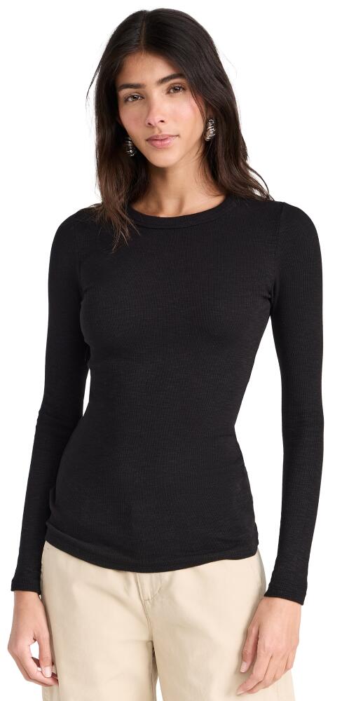 Enza Costa Textured Rib Long Sleeve Crew Tee Black Cover