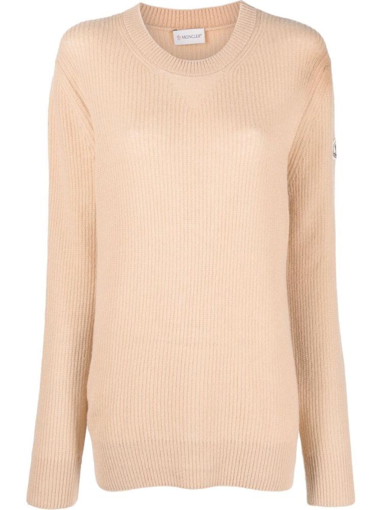 Moncler logo-patch crew neck jumper - Neutrals Cover