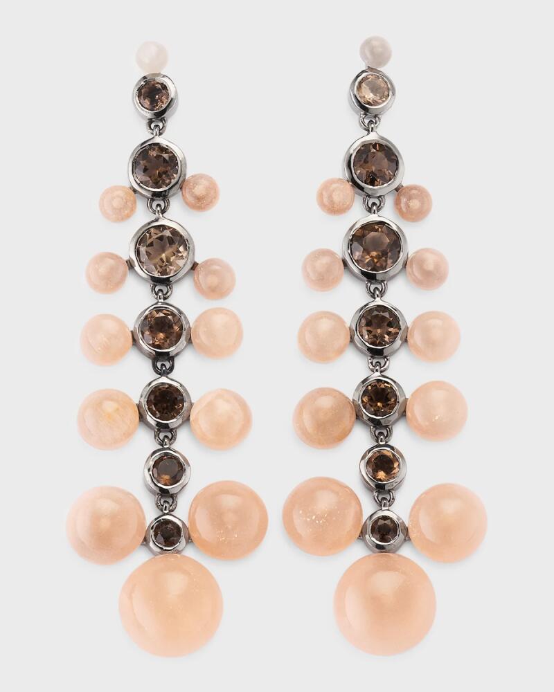 NAKARD Peach Moonstone and Smokey Quartz Dew Drop Earrings Cover