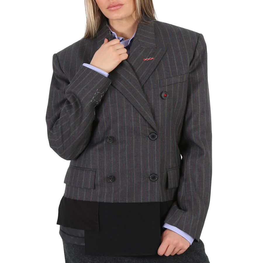 Maison Margiela Ladies Double-Breasted Multilayer Pinstripe Wool Blazer Cover