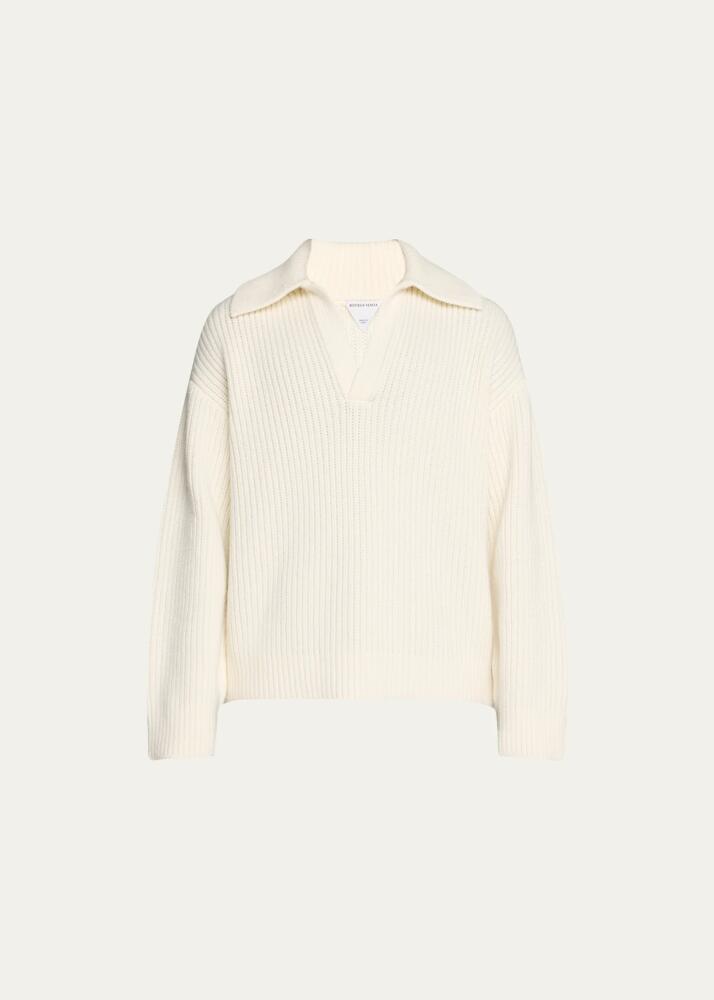 Bottega Veneta Men's Ribbed V Sailor-Collar Sweater Cover