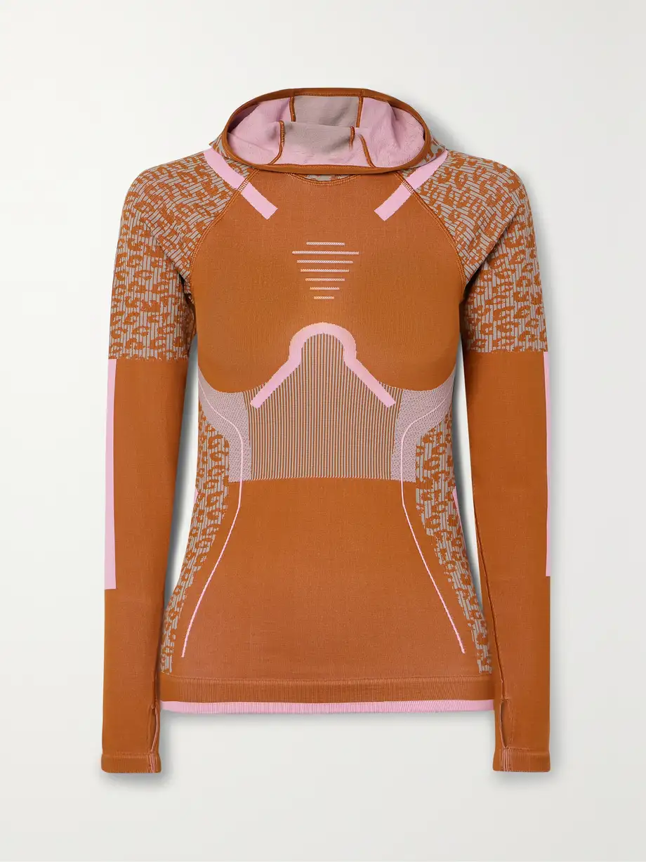 adidas by Stella McCartney - Truestrength Hooded Stretch Recycled Jacquard-knit Top - Orange Cover