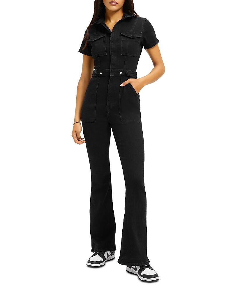 Good American Fit For Success Bootcut Denim Jumpsuit Cover