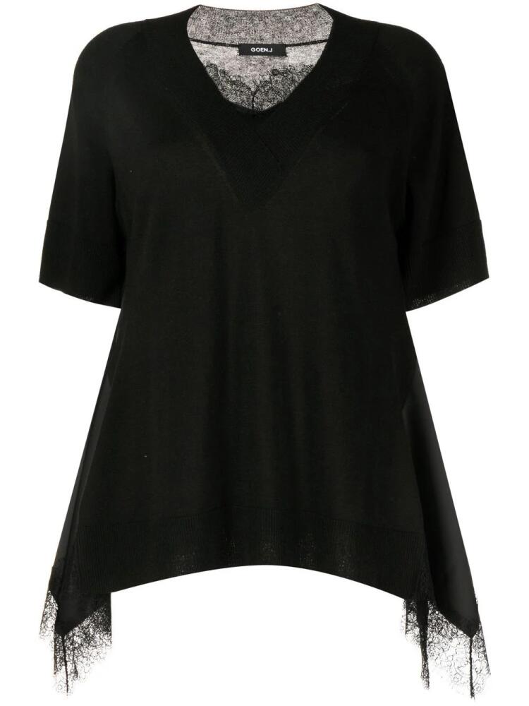 Goen.J lace-trim V-neck T-shirt - Black Cover