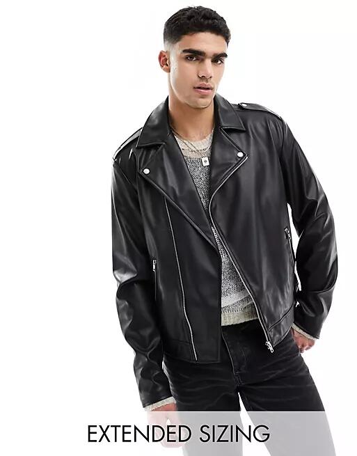 ASOS DESIGN faux leather biker jacket in black Cover