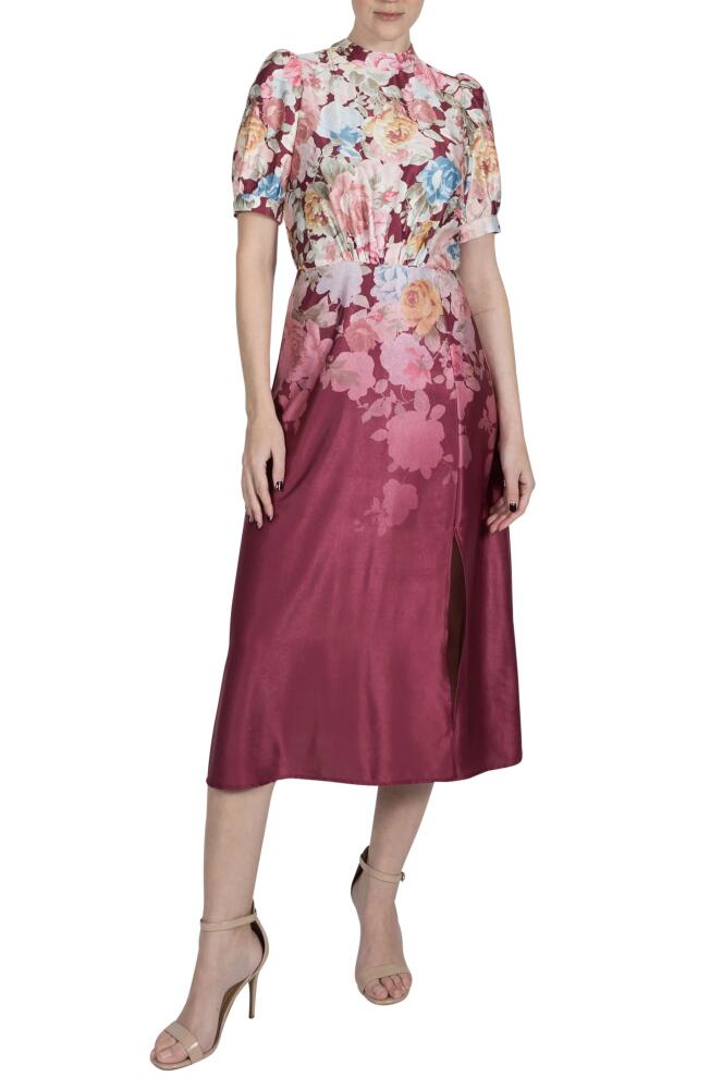 Julia Jordan Floral Print Midi Dress in Burgundy Multi Cover