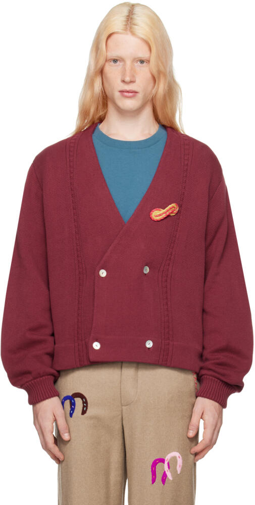 Bode Burgundy Double-Breasted Cardigan Cover