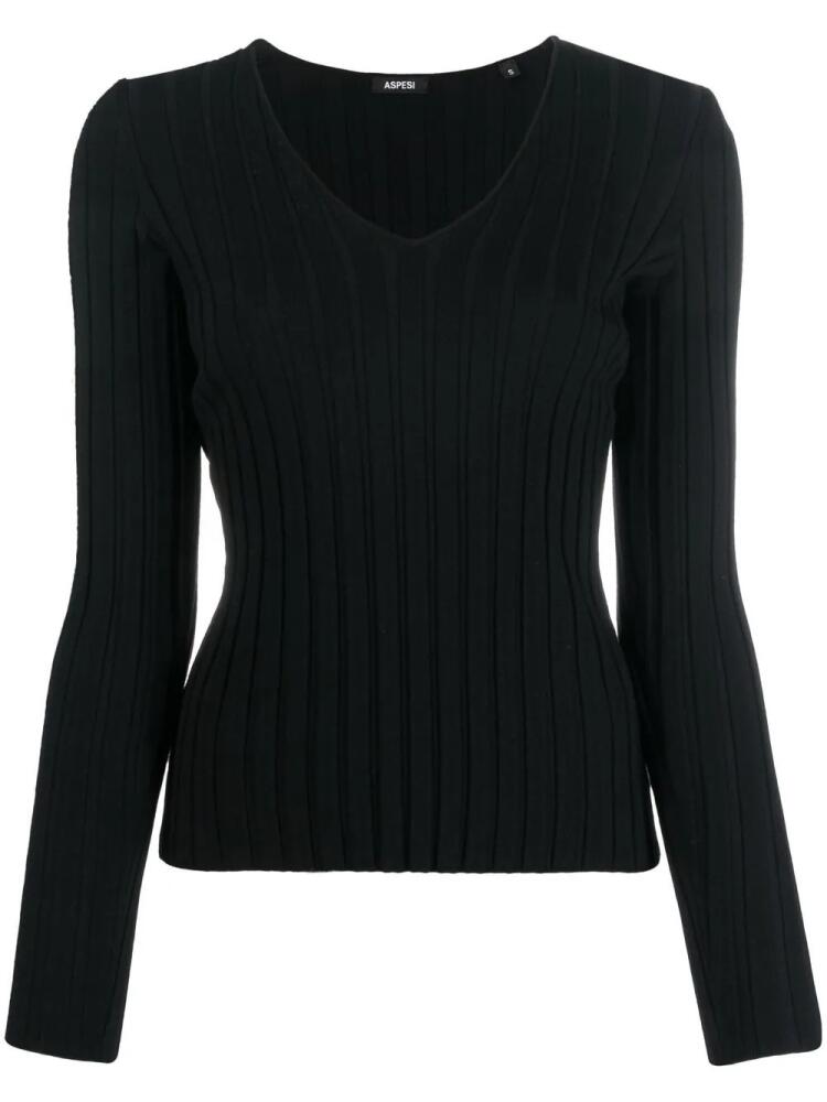 ASPESI ribbed-knit V-neck jumper - Black Cover