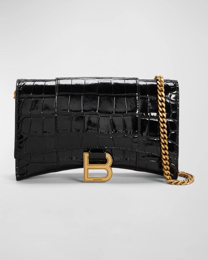 Balenciaga Hourglass Croc-Embossed Wallet on Chain Cover