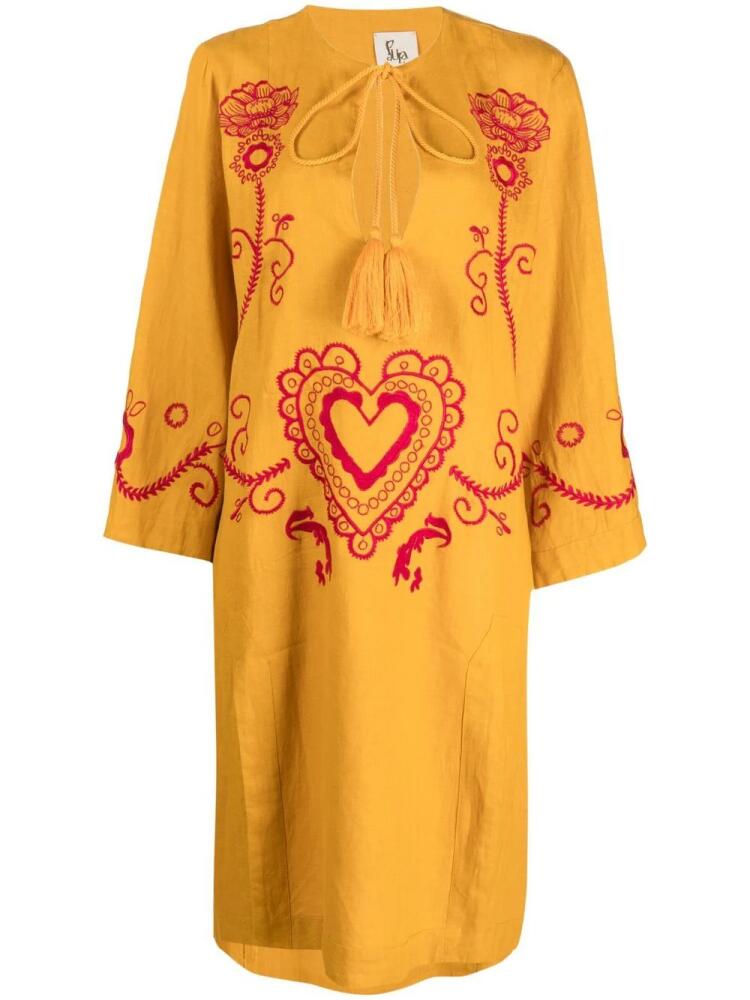 PAULA embroidered wide-sleeve kaftan dress - Yellow Cover