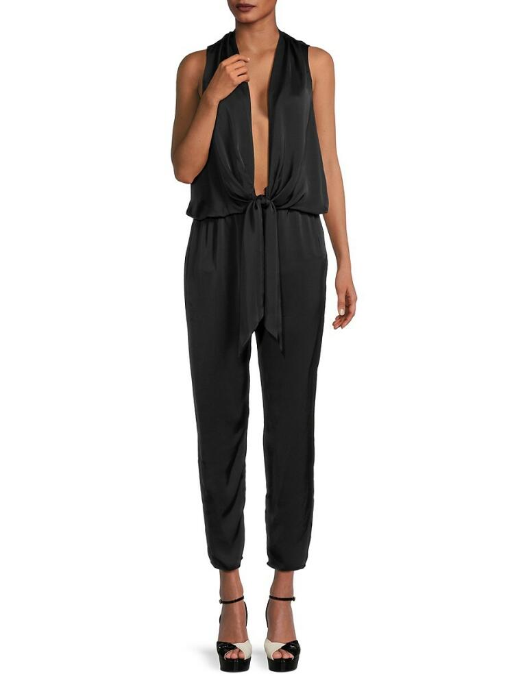 Ramy Brook Women's Dorothy Plunge Satin Jumpsuit - Black Cover