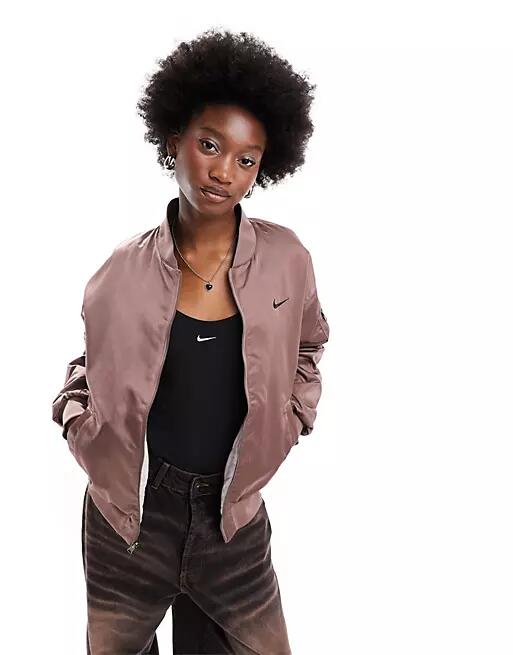 Nike reversible varsity bomber jacket in smokey mauve-Neutral Cover