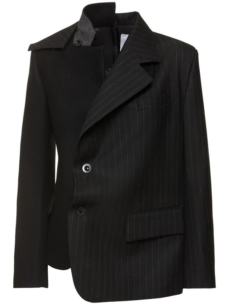 SACAI Chalk Stripe & Wool Melton Blazer Cover