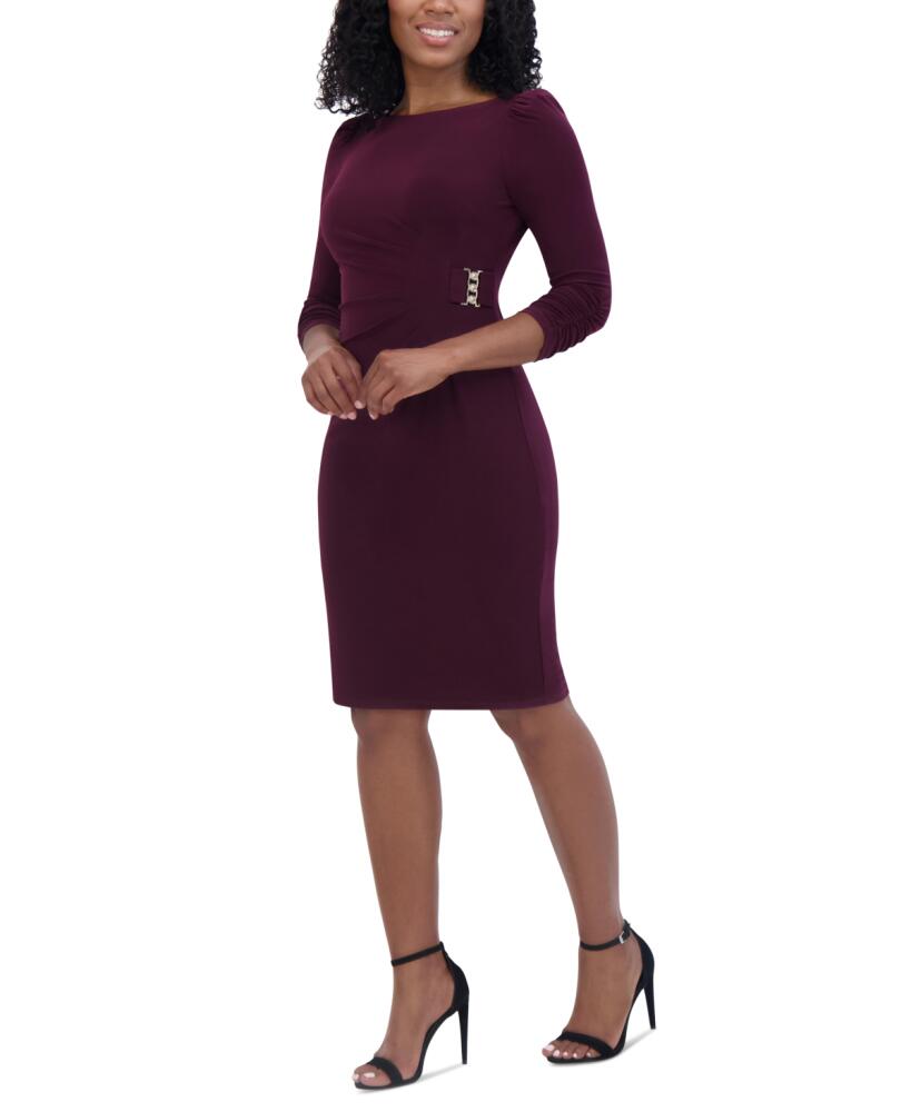 Jessica Howard Women's 3/4-Sleeve Ruched Sheath Dress - Wine Cover