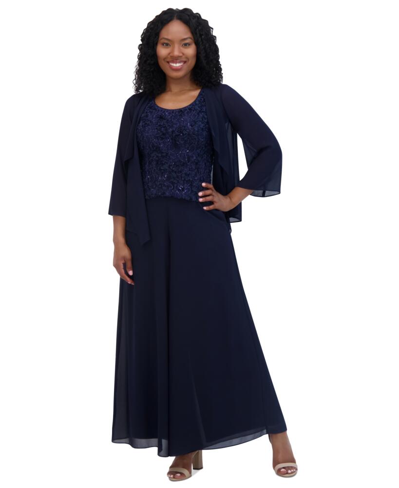 Jessica Howard Petite Sequin Jumpsuit & Jacket Set - Navy Cover