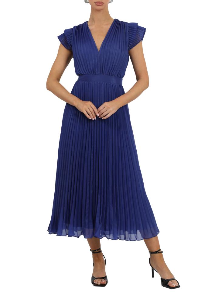 Adelyn Rae Daisy Pleated Tie Back Midi Dress in Blue Cover