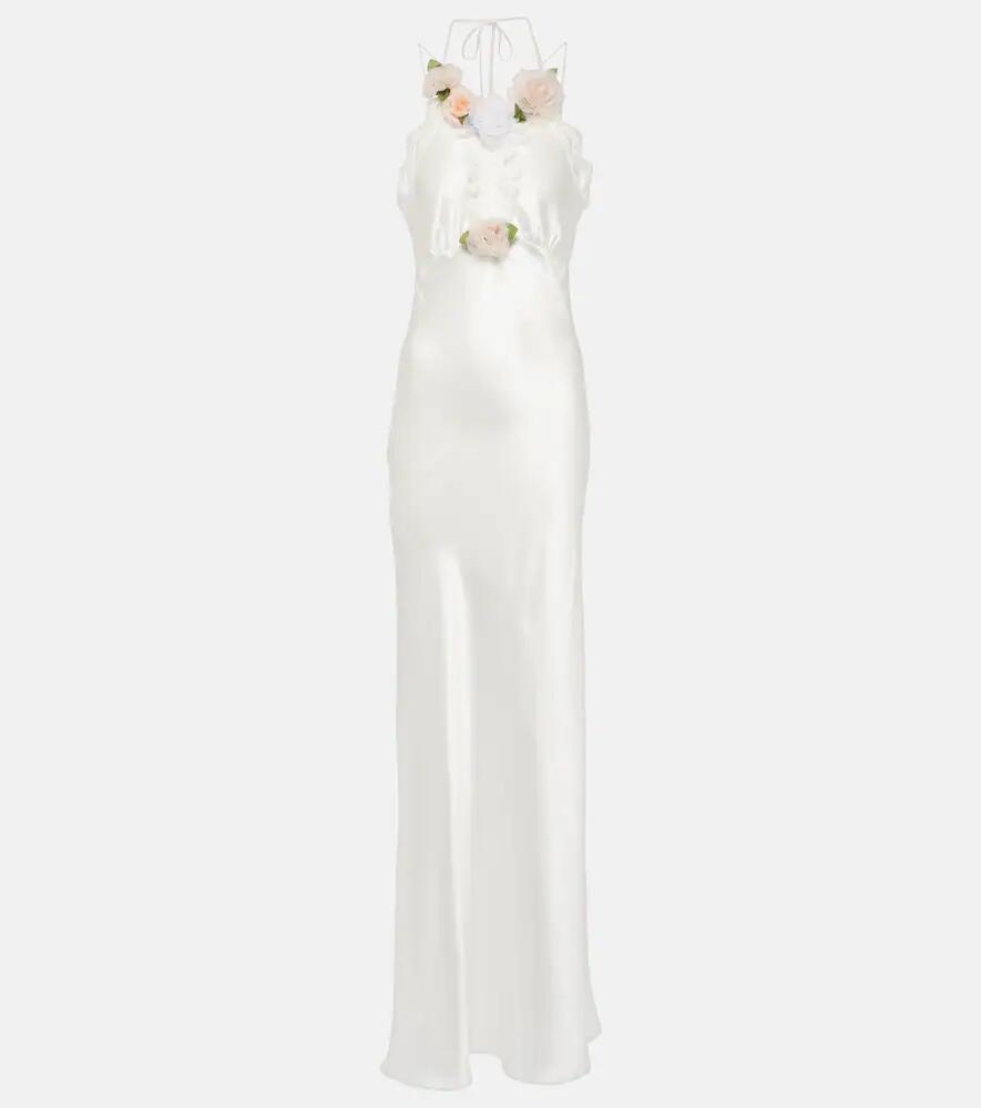 Rodarte Bridal floral-appliqué lace-trimmed silk gown Cover