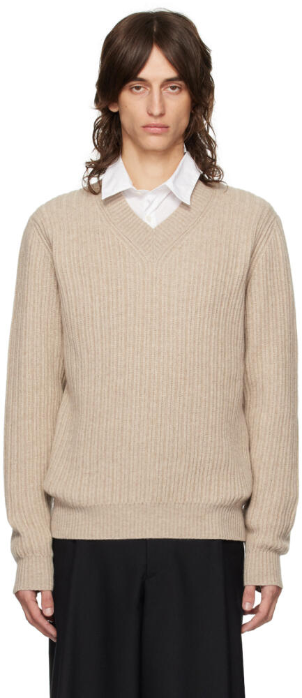 Brioni Beige Cashmere V-Neck Sweater Cover