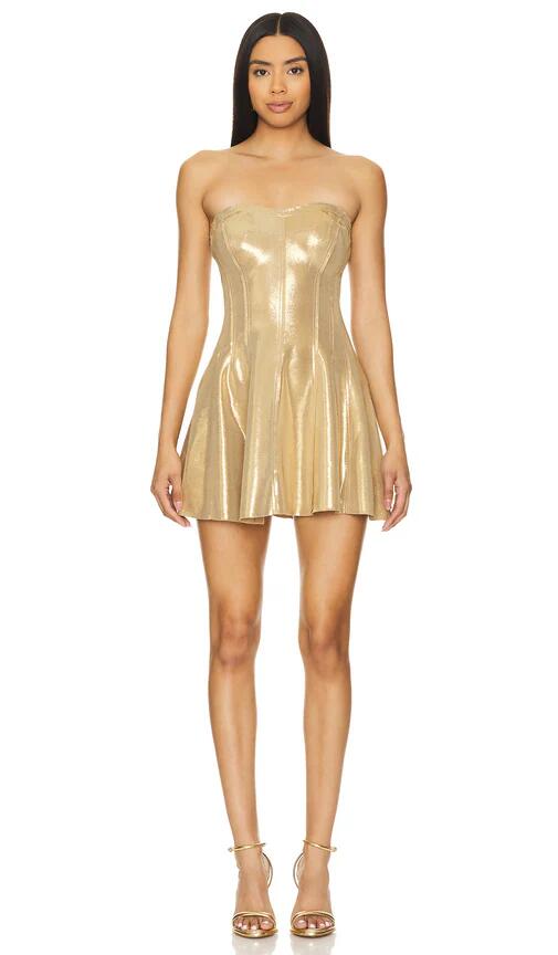 Norma Kamali Strapless Grace Mini Dress in Metallic Gold Cover