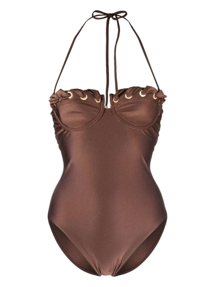 ZIMMERMANN Devi eyelet-detail swimsuit - Brown Cover