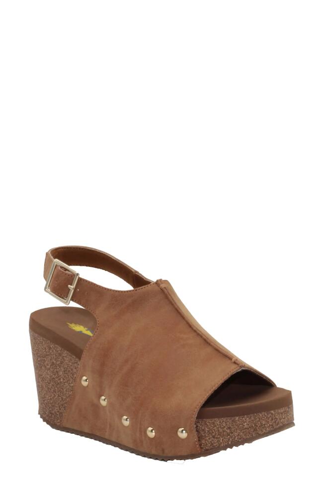 Volatile Division Platform Wedge Sandal in Tan Faux Leather Cover