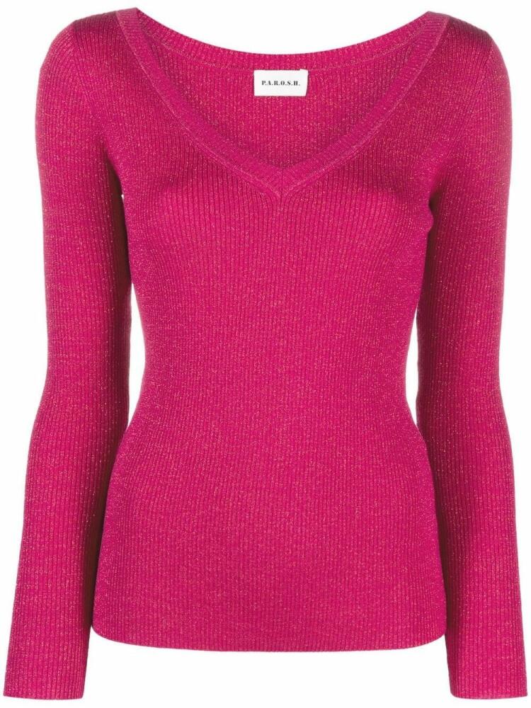 P.A.R.O.S.H. V-neck ribbed glitter jumper - Pink Cover