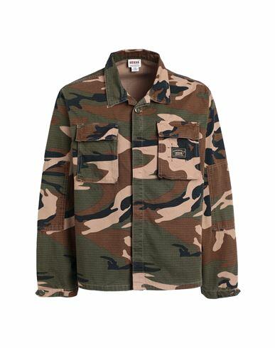 Guess Man Shirt Military green Cotton Cover