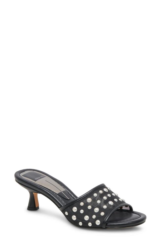 Dolce Vita Meeza Imitation Pearl Sandal in Onyx Mesh Cover