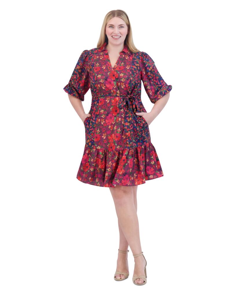 Jessica Howard Plus Size Floral-Print Fit & Flare Dress - Red Combo Cover