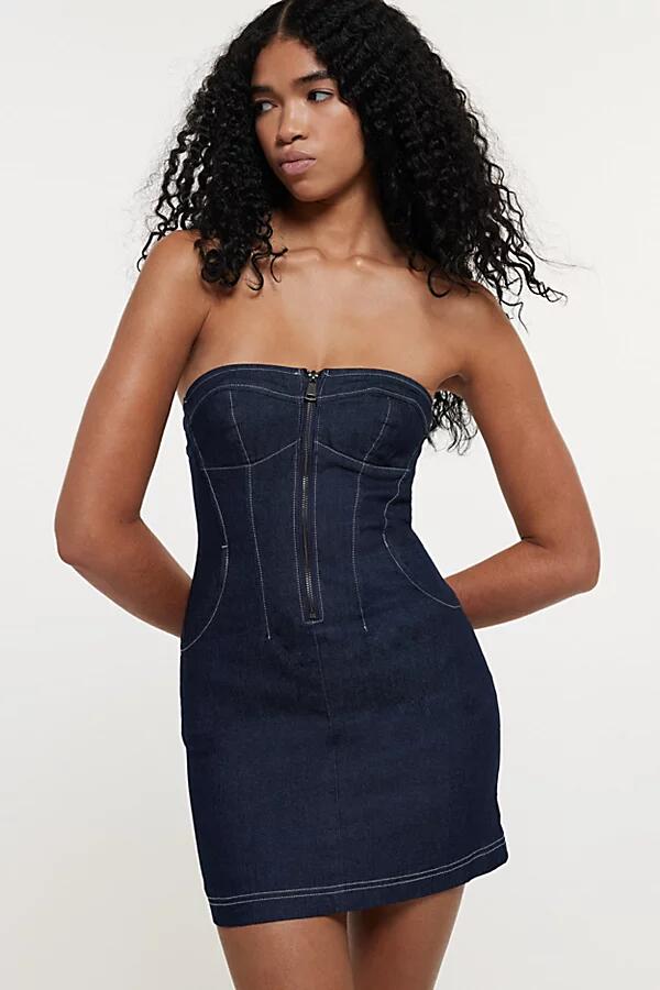 Silence + Noise Ashton Strapless Denim Mini Dress in Rinsed Denim Cover