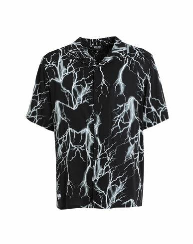 Phobia Archive Black Shirt With Grey All Over Lightning Man Shirt Black Cotton Cover