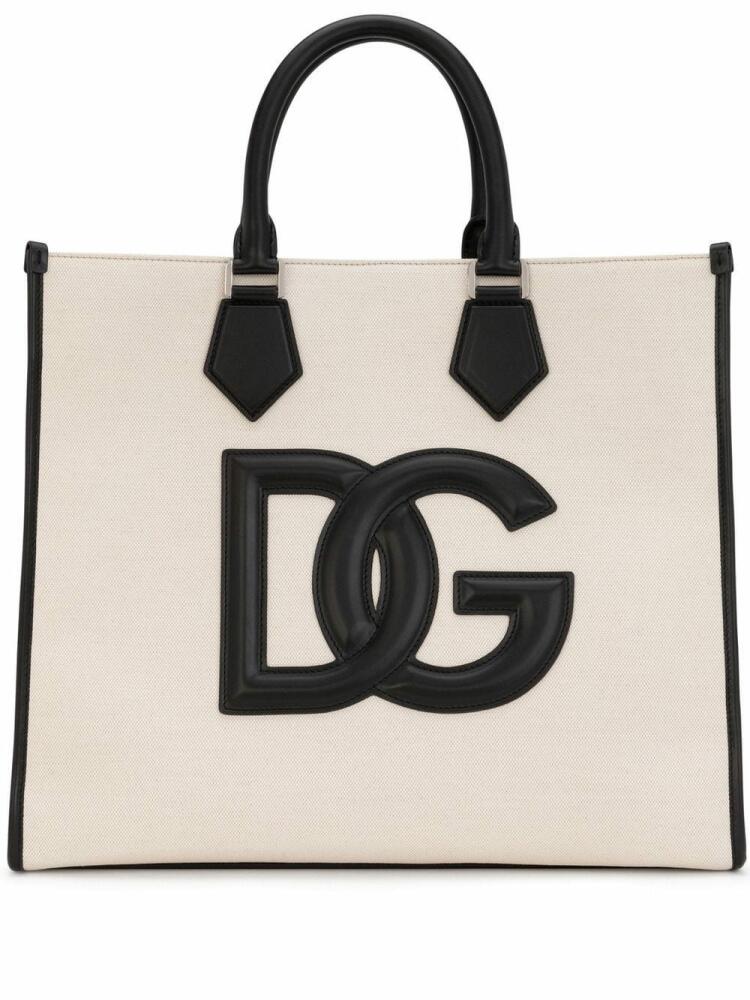 Dolce & Gabbana logo-tag leather tote bag - Neutrals Cover