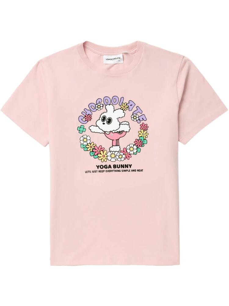 CHOCOOLATE Yoga Bunny graphic-print cotton T-shirt - Pink Cover