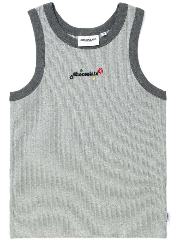 CHOCOOLATE logo-embroidered ribbed cotton tank top - Grey Cover