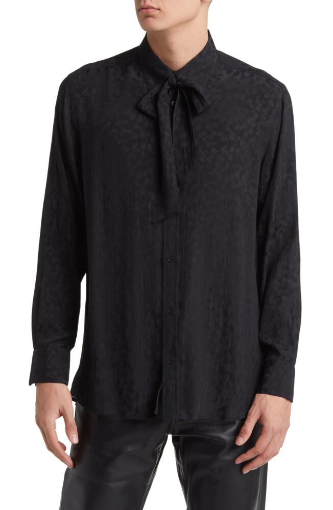 BLK DNM 11 Tie Neck Button-Up Shirt in Black Jaquard Cover